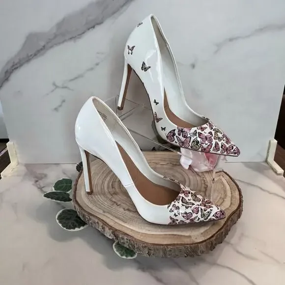 ALDO Lala Pointed Toe Stiletto Pump in White Butterfly Multicolor, Womens 7.5 - Picture 4 of 8